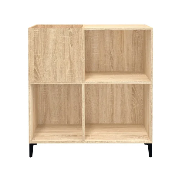 Meuble Platine Vinyles Chêne avec Rangement Pieds Métal Noir Moderne Armoire Disques