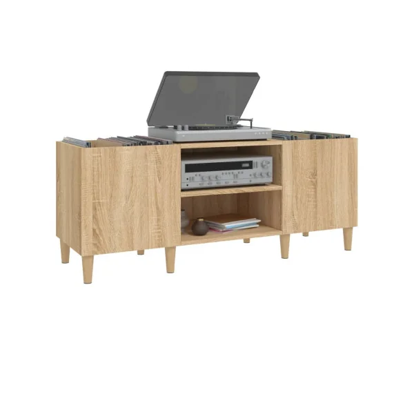 Meuble Platine Vinyles Chêne avec Rangement Vinyles Pieds Scandi Moderne Armoire à Disques