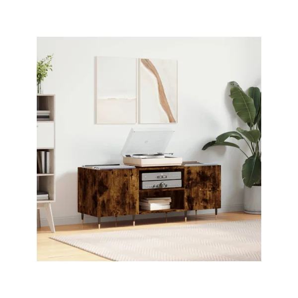 Meuble Platine Vinyles Chêne Fumé avec Rangement Vinyles Moderne Armoire à Disques