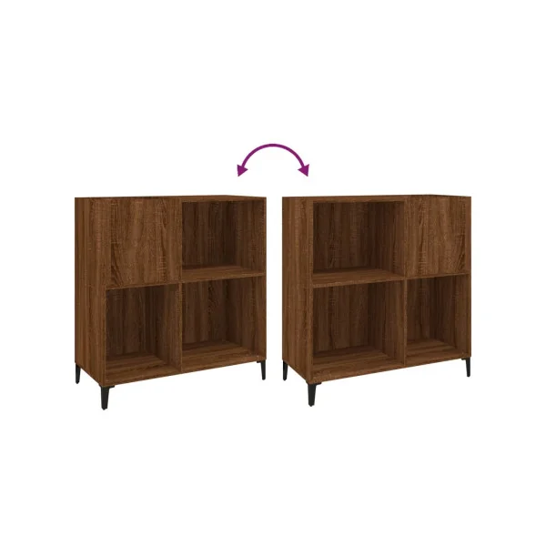 Meuble Platine Vinyles Chêne Marron avec Rangement Pieds Métal Noir Moderne Armoire Disques