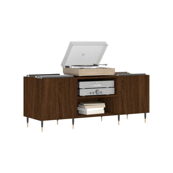 Meuble Platine Vinyles Chêne Marron avec Rangement Vinyles Moderne Armoire à Disques