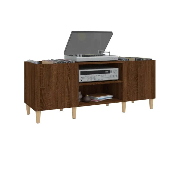 Meuble Platine Vinyles Chêne Marron avec Rangement Vinyles Pieds Scandi Moderne Armoire à Disques