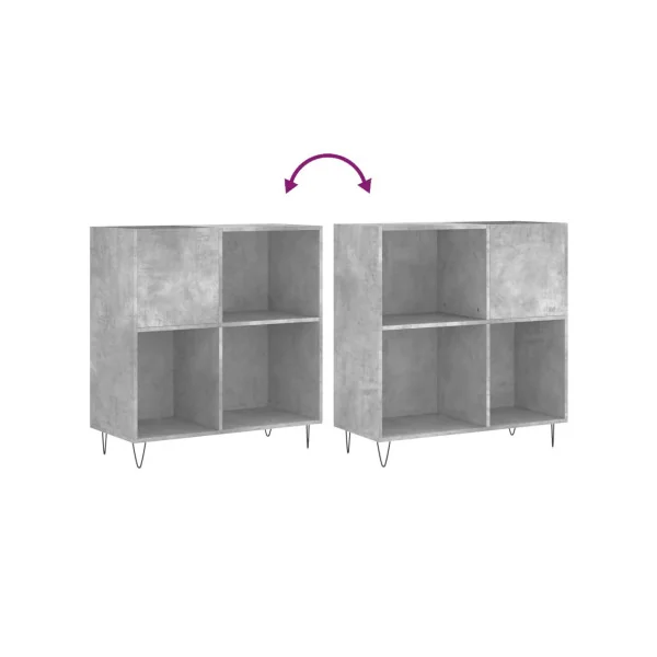 Meuble Platine Vinyles Gris Béton avec Rangement Pieds Epingles Moderne Armoire Disques