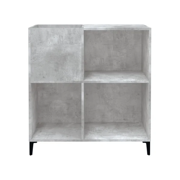 Meuble Platine Vinyles Gris Béton avec Rangement Pieds Métal Noir Moderne Armoire Disques