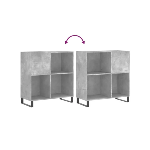Meuble Platine Vinyles Gris Béton avec Rangement Vinyles Moderne Armoire Disques