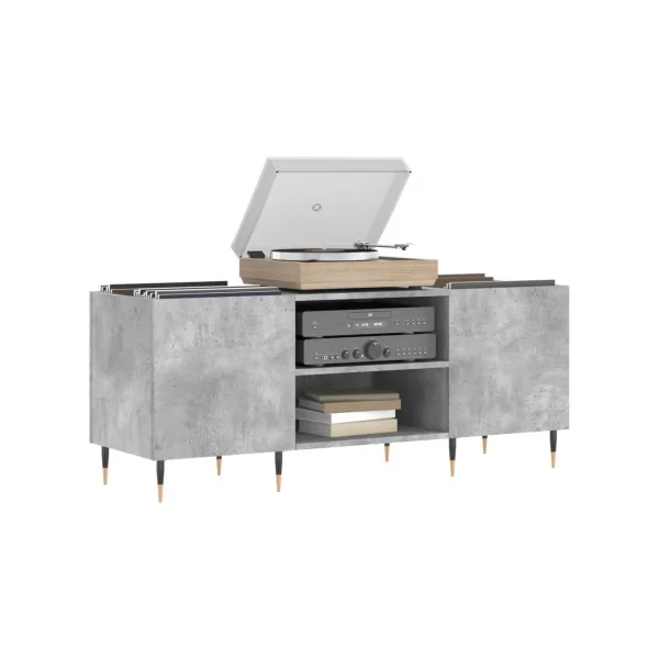 Meuble Platine Vinyles Gris Béton avec Rangement Vinyles Moderne Armoire à Disques