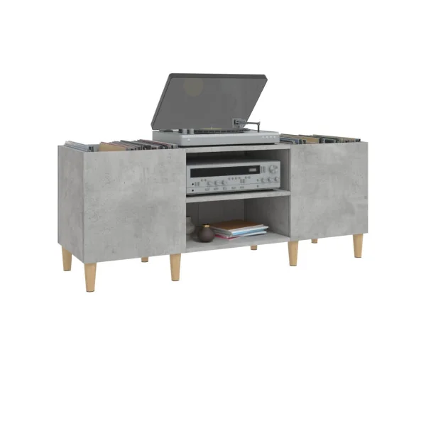 Meuble Platine Vinyles Gris Béton avec Rangement Vinyles Pieds Scandi Moderne Armoire à Disques