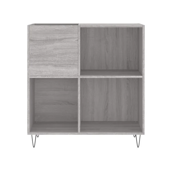 Meuble Platine Vinyles Gris Chêne avec Rangement Pieds Epingles Moderne Armoire Disques
