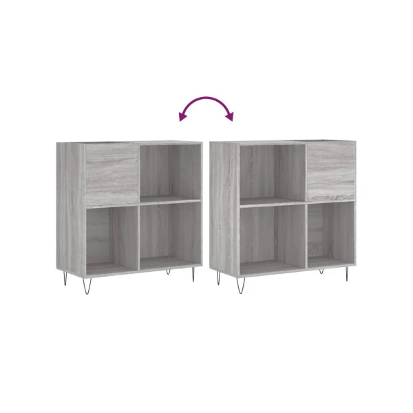 Meuble Platine Vinyles Gris Chêne avec Rangement Pieds Epingles Moderne Armoire Disques