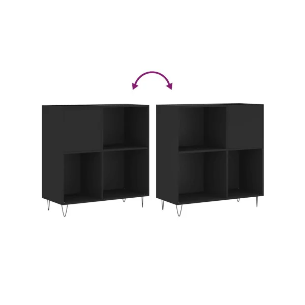 Meuble Platine Vinyles Noir avec Rangement Pieds Epingles Moderne Armoire Disques