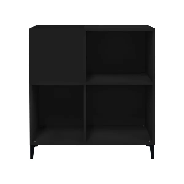 Meuble Platine Vinyles Noir avec Rangement Pieds Métal Noir Moderne Armoire Disques