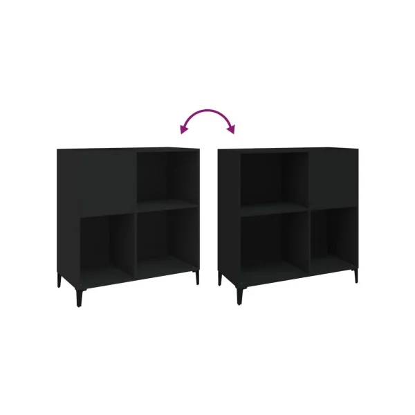 Meuble Platine Vinyles Noir avec Rangement Pieds Métal Noir Moderne Armoire Disques