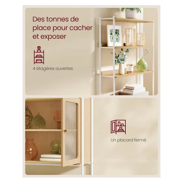 Meuble Rangement Bibliothèque 6 Niveaux Chêne et Blanc Façade Plastique
