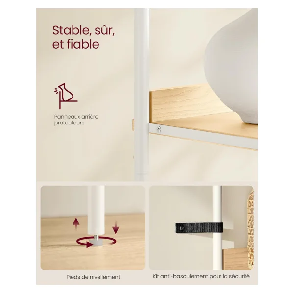 Meuble Rangement Bibliothèque Colonne 6 Niveaux Chêne et Blanc Façade Plastique