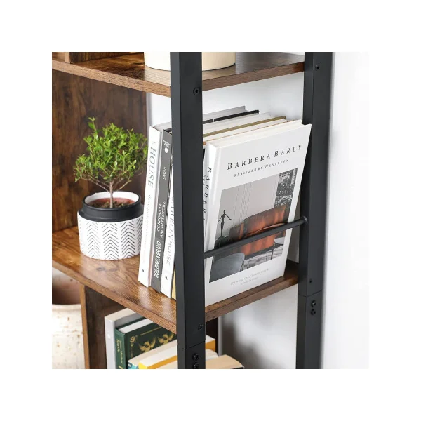 Meuble Rangement Brun Rustique Bibliothèque 4 Niveaux Cadre Acier Placard avec Portes