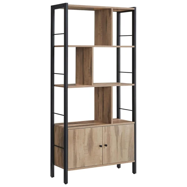 Meuble Rangement Marron Caramel Bibliothèque 4 Niveaux Cadre Acier Placard avec Portes