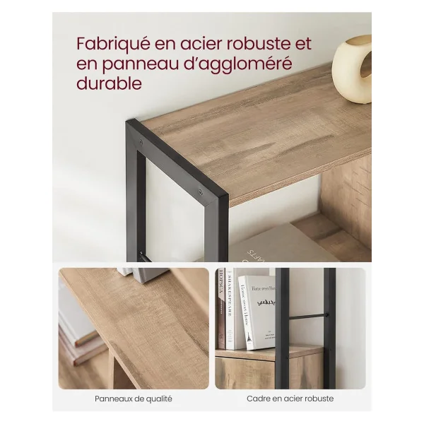 Meuble Rangement Marron Caramel Bibliothèque 4 Niveaux Cadre Acier Placard avec Portes