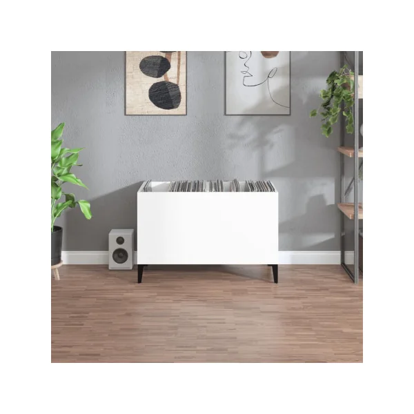 Meuble Rangement Vinyles Blanc Brillant 2 Compartiments Rangement Vinyles Moderne Armoire à Disques