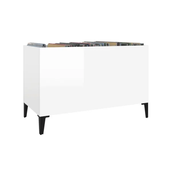 Meuble Rangement Vinyles Blanc Brillant 2 Compartiments Rangement Vinyles Moderne Armoire à Disques
