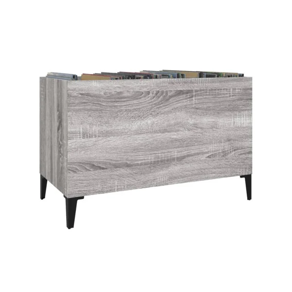 Meuble Rangement Vinyles Chêne Gris 2 Compartiments Rangement Vinyles Moderne Armoire à Disques