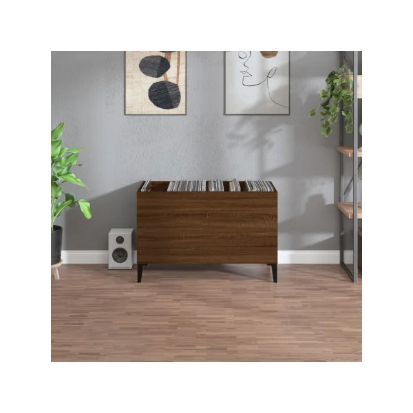 Meuble Rangement Vinyles Chêne Marron 2 Compartiments Rangement Vinyles Moderne Armoire à Disques