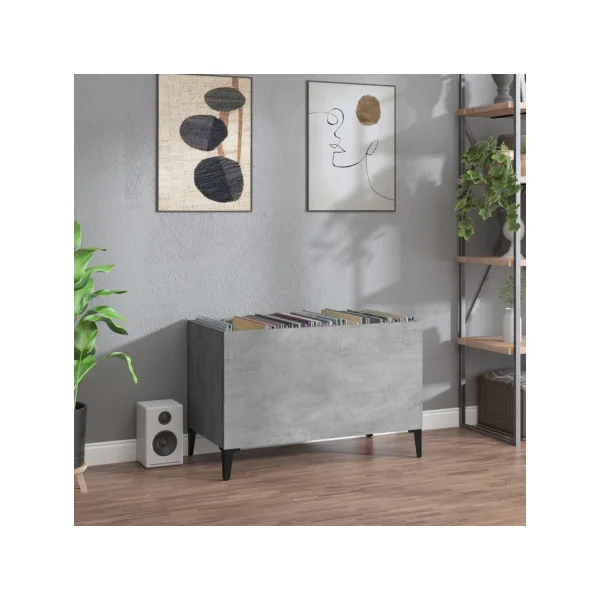 Meuble Rangement Vinyles Gris Béton 2 Compartiments Rangement Vinyles Moderne Armoire à Disques