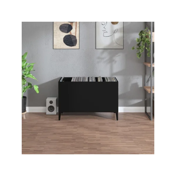 Meuble Rangement Vinyles Noir 2 Compartiments Rangement Vinyles Moderne Armoire à Disques