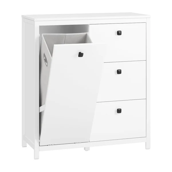 Meuble Salle de Bain Blanc avec Panier à Linge Intégré Armoire Basse Salle de Bain Linge Sale