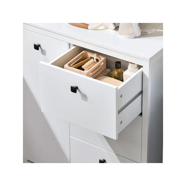 Meuble Salle de Bain Blanc avec Panier à Linge Intégré Armoire Basse Salle de Bain Linge Sale