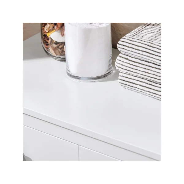 Meuble Salle de Bain Blanc avec Panier à Linge Intégré Armoire Basse Salle de Bain Linge Sale