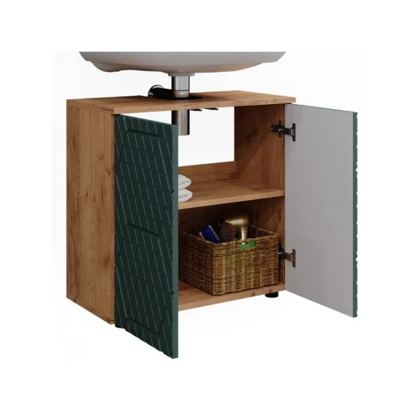 Meuble Sous Vasque Chêne et Vert Meuble Salle de Bain Meuble Sous Lavabo Façades Modernes