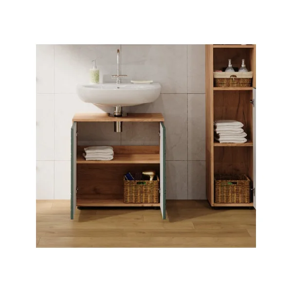 Meuble Sous Vasque Chêne et Vert Meuble Salle de Bain Meuble Sous Lavabo Façades Modernes