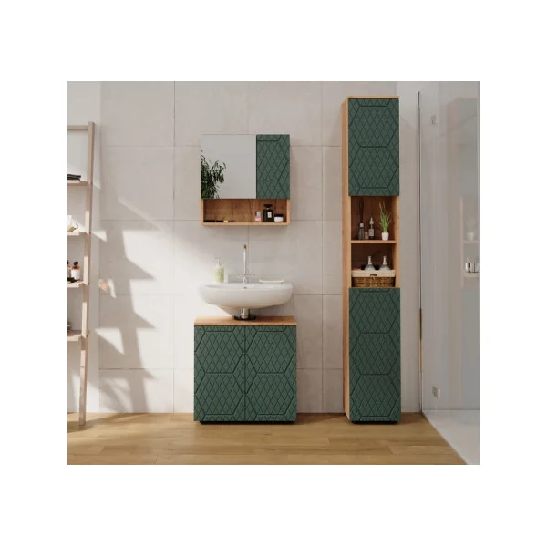 Meuble Sous Vasque Chêne et Vert Meuble Salle de Bain Meuble Sous Lavabo Façades Modernes
