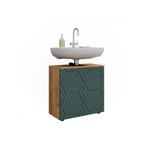 Meuble Sous Vasque Chêne et Vert Meuble Salle de Bain Meuble Sous Lavabo Façades Modernes
