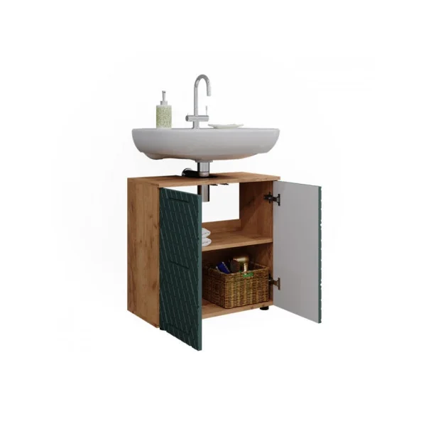Meuble Sous Vasque Chêne et Vert Meuble Salle de Bain Meuble Sous Lavabo Façades Modernes