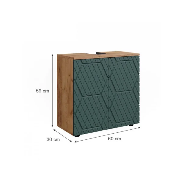 Meuble Sous Vasque Chêne et Vert Meuble Salle de Bain Meuble Sous Lavabo Façades Modernes
