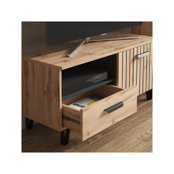 Meuble TV 100 cm Chêne Graphique 1 placard 1 tiroirs Meuble Téléviseur