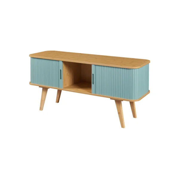 Meuble TV 120 cm Bambou Massif et Bleu Meuble Télévision Bambou Tendance