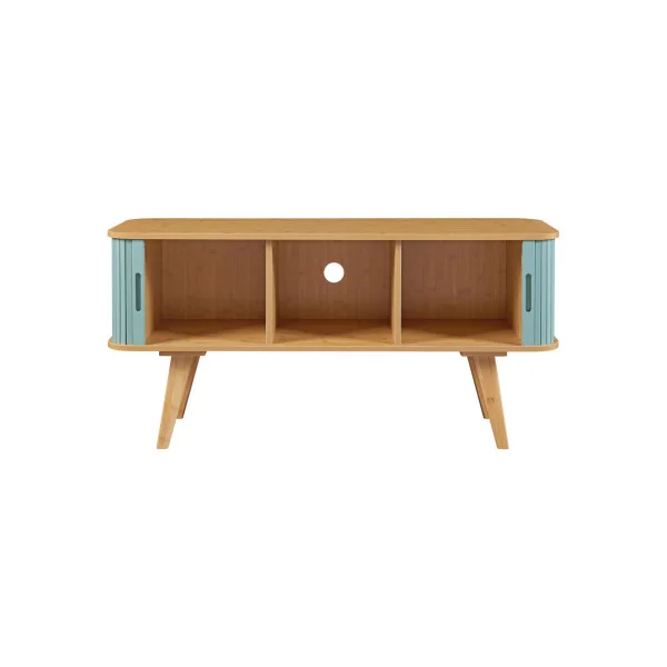 Meuble TV 120 cm Bambou Massif et Bleu Meuble Télévision Bambou Tendance