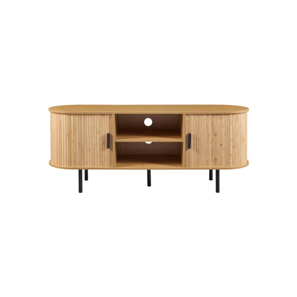Meuble TV 140 cm Bambou Massif Pieds Métal Noir Meuble Télévision Bambou Tendance