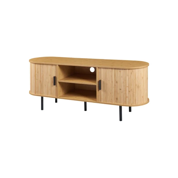 Meuble TV 140 cm Bambou Massif Pieds Métal Noir Meuble Télévision Bambou Tendance
