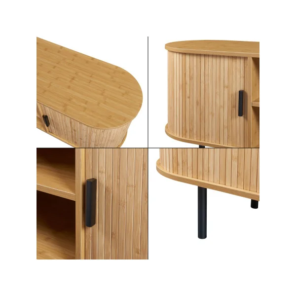 Meuble TV 140 cm Bambou Massif Pieds Métal Noir Meuble Télévision Bambou Tendance