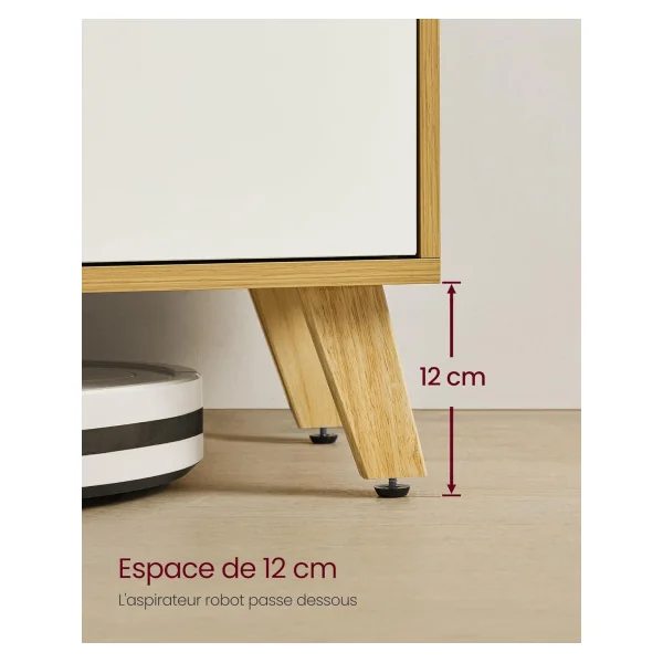 Meuble TV 140 cm Chêne et Blanc Crème Meuble Télévision 2 Portes Etagères Réglable