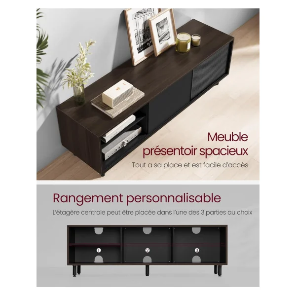 Meuble TV 140 cm Noir et Marron Banc TV Moderne Meuble Téléviseur design