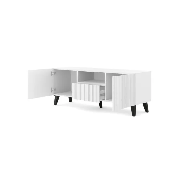 Meuble TV 150 cm Blanc et Noir Graphique Meuble Télévision Meuble TV Moderne