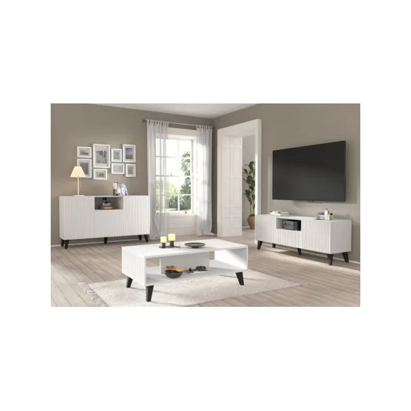 Meuble TV 150 cm Blanc et Noir Graphique Meuble Télévision Meuble TV Moderne