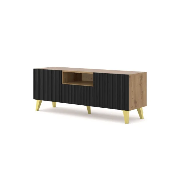 Meuble TV 150 cm Chêne et Noir Graphique Meuble Télévision Meuble TV Moderne