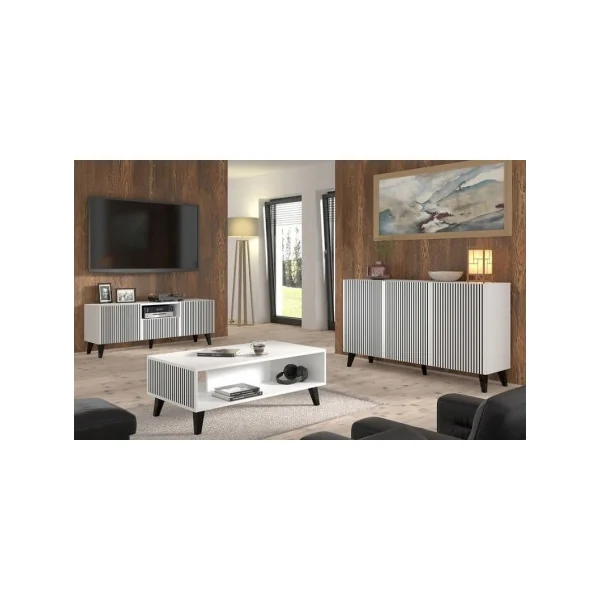 Meuble TV 150 cm Design Blanc et Noir Graphique Meuble Télévision Meuble TV Moderne