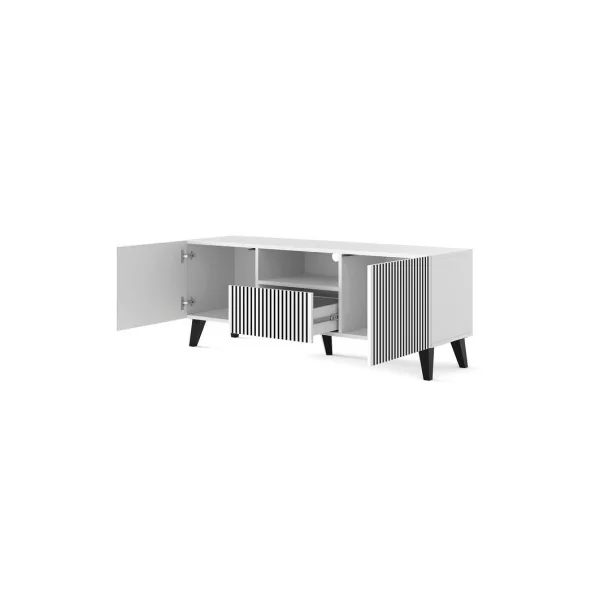 Meuble TV 150 cm Design Blanc et Noir Graphique Meuble Télévision Meuble TV Moderne