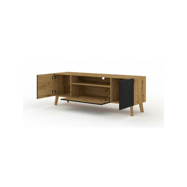Meuble TV 160 cm Chêne et Noir Graphique Meuble Télévision Meuble TV Moderne
